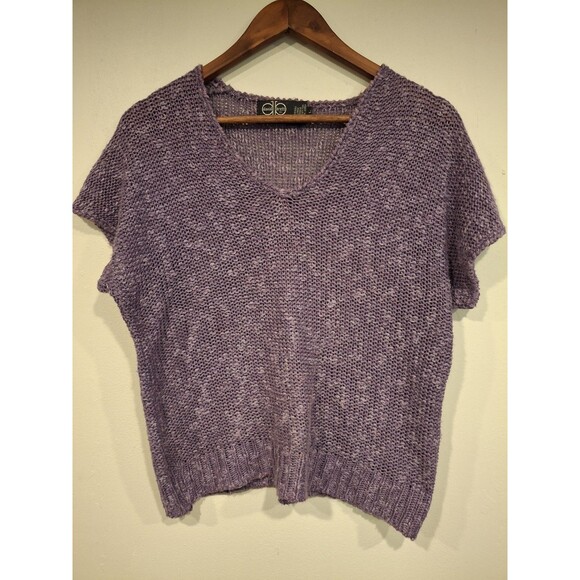 Vintage David Brett Knit Purple Cropped Short Sleeve Sweater | Size L - Picture 2 of 12